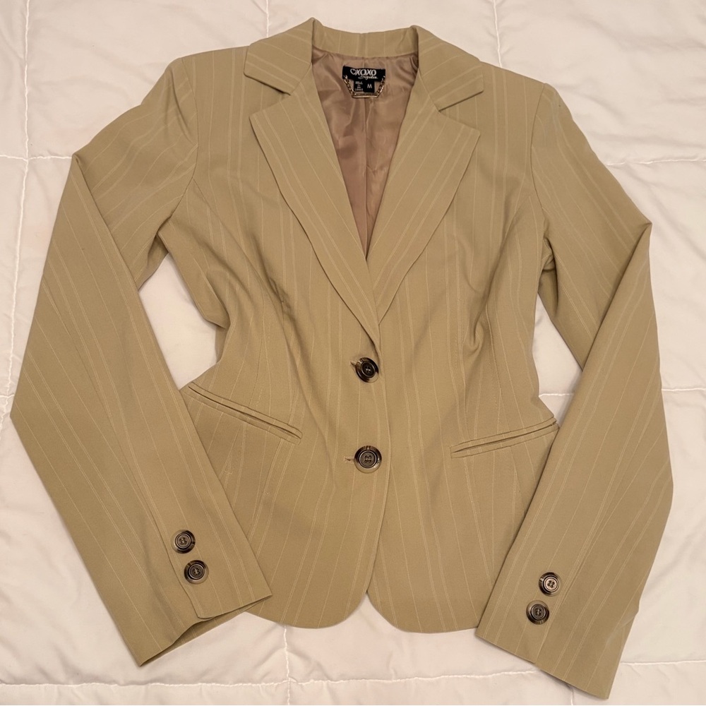 ✨ Vintage XOXO Beige Pinstripe Blazer | Office Siren Old Money Y2K | Medium